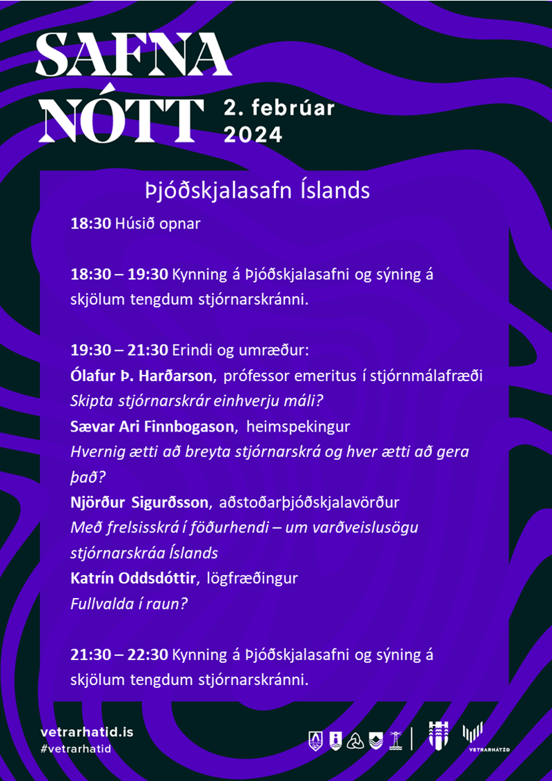 Dagskrá safnanætur í Þjóðskjalasafni Íslands 2. febrúar 2024